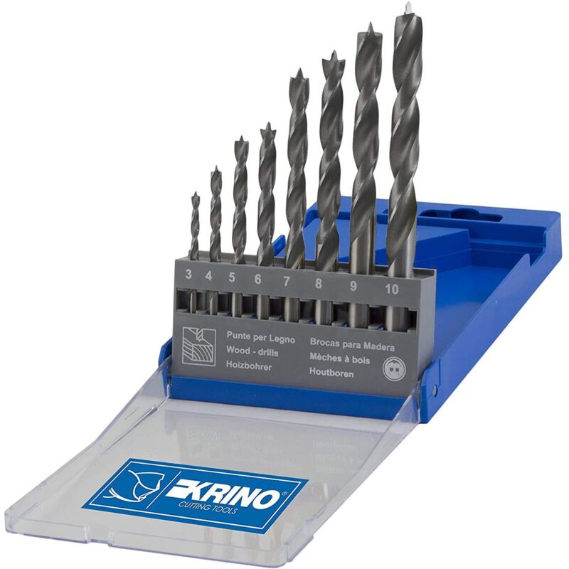 foto del prodotto 5010207 set 8 pezzi punte legno hss 3 10mm, acciaio krino