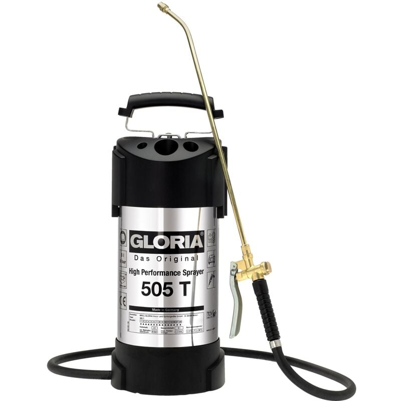 foto del prodotto 505 t spruzzatore a pressione a elevate prestazioni, da giardino, capacit massima di 5 litri, in acciaio inox, con manometro, 6 bar gloria
