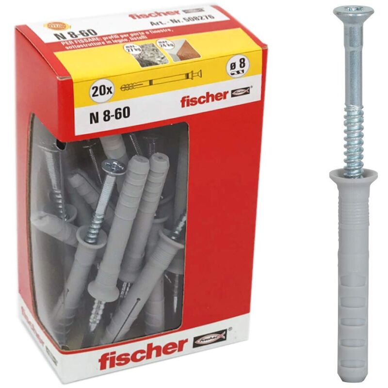 foto del prodotto 508276 tasselli prolungati a battere, fissaggio a percussione con chiodo premontato per pieno, semipieno e calcestruzzo, grigio, 8 x 60 mm fischer