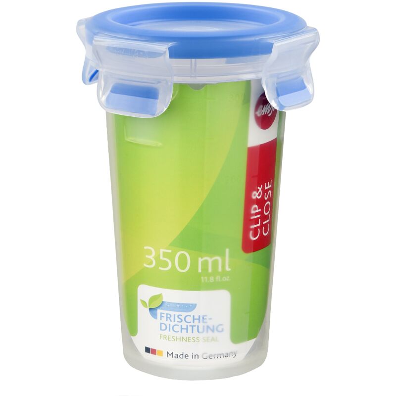 foto del prodotto 508551 rotonda contenitore di alimento con coperchio, 0.35 litri, trasparente blu, clip chiudi emsa