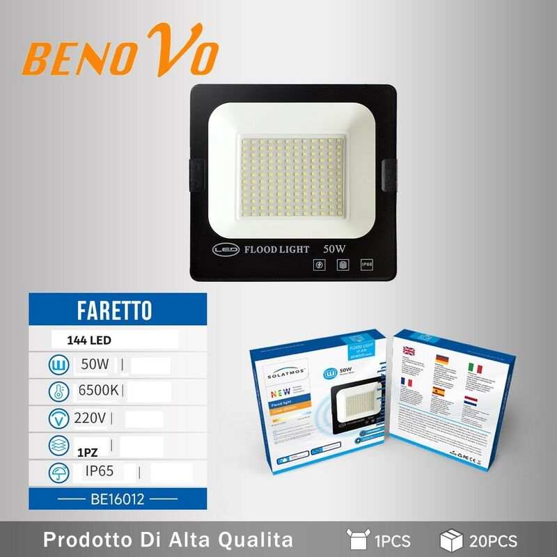 foto del prodotto 50w faro slim smd 144 led 2250lm luce fredda 6400k esterno ip66