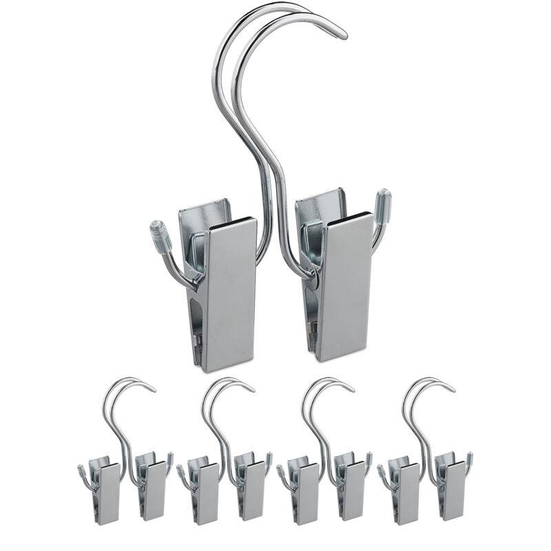 foto del prodotto 50x appendi stivali, set da 5 mollette appendiabiti, doppia clip, gommati, per stivaletti &amp; capelli, ferro,argento