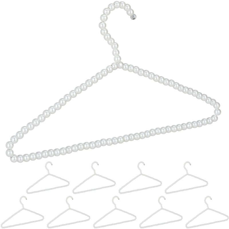 foto del prodotto 50x grucce appendiabiti con perline, set da 50, stampelle giacche, asta per pantaloni e gonne, 40 cm, plastica, bianco