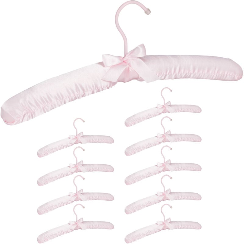 foto del prodotto 50x grucce appendiabiti in raso in set da 50, imbottite, gancio girevole a 360 , fiocco decorativo, 38 cm, rosa