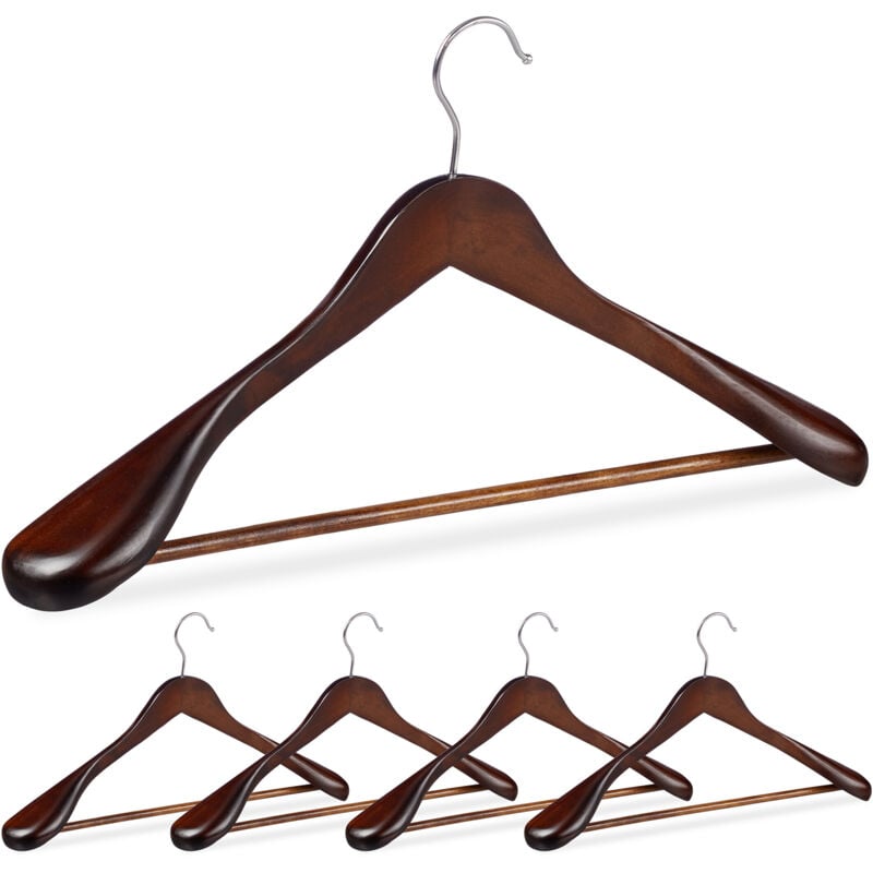 foto del prodotto 50x grucce appendiabiti, set stampelle, spalle larghe, gancio girevole a 360 , asta per pantaloni, legno, marroni