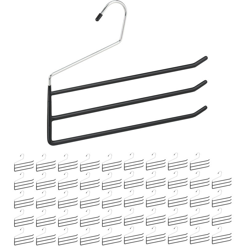 foto del prodotto 50x grucce multiple per pantaloni, set di stampelle, metallo, 3 aste per gonne, aperte, antiscivolo, nero
