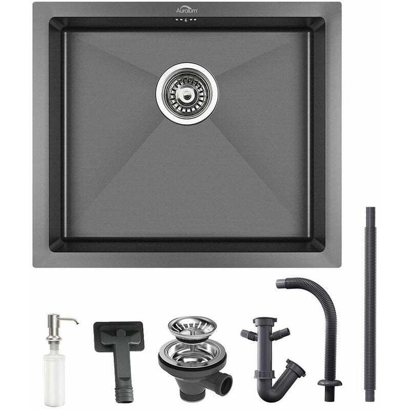 foto del prodotto 50x43cm lavello de cucina nano nero grigio scuro 1 vasca in acciaio inox auralum lavello incasso vesca singola