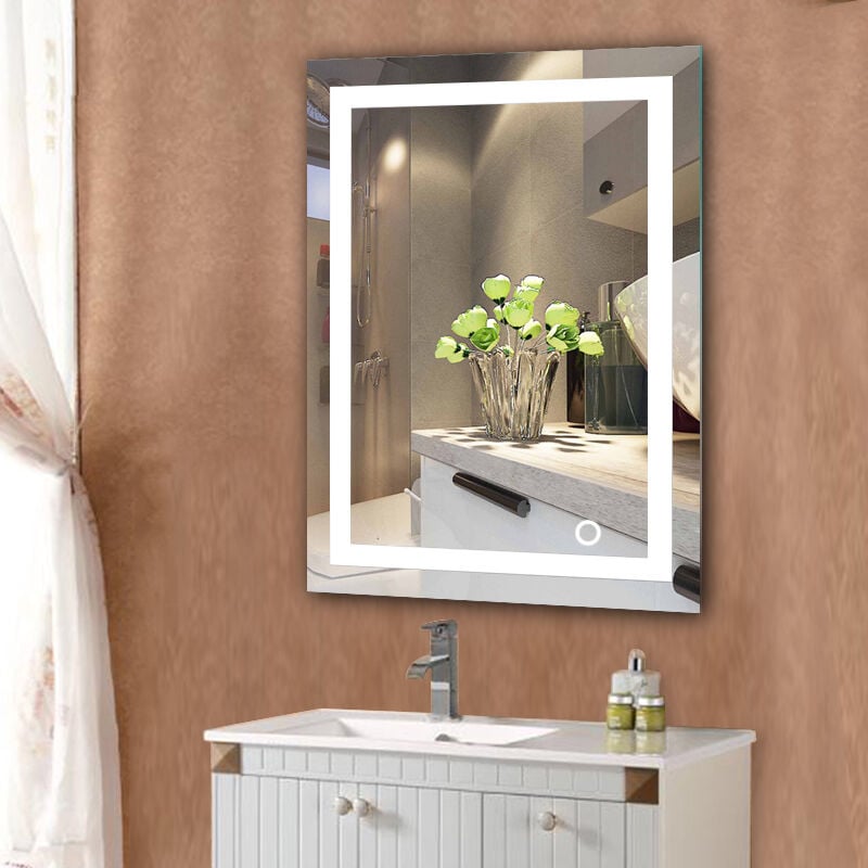 foto del prodotto 50x70 cm specchio da parete con cotrollo touch,luce bianca fredda haloyo