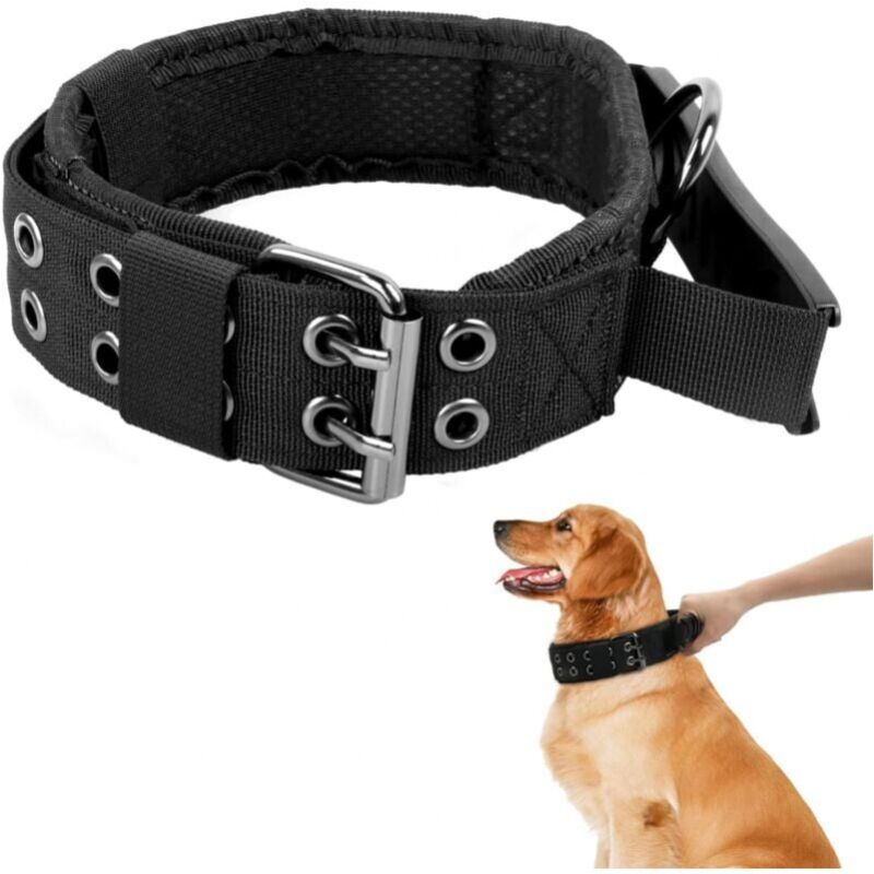 foto del prodotto 51 65 cm collare tattico per cani con maniglia di controllo, imbottito regolabile militare, collare in nylon con fibbia in metallo per addestramento