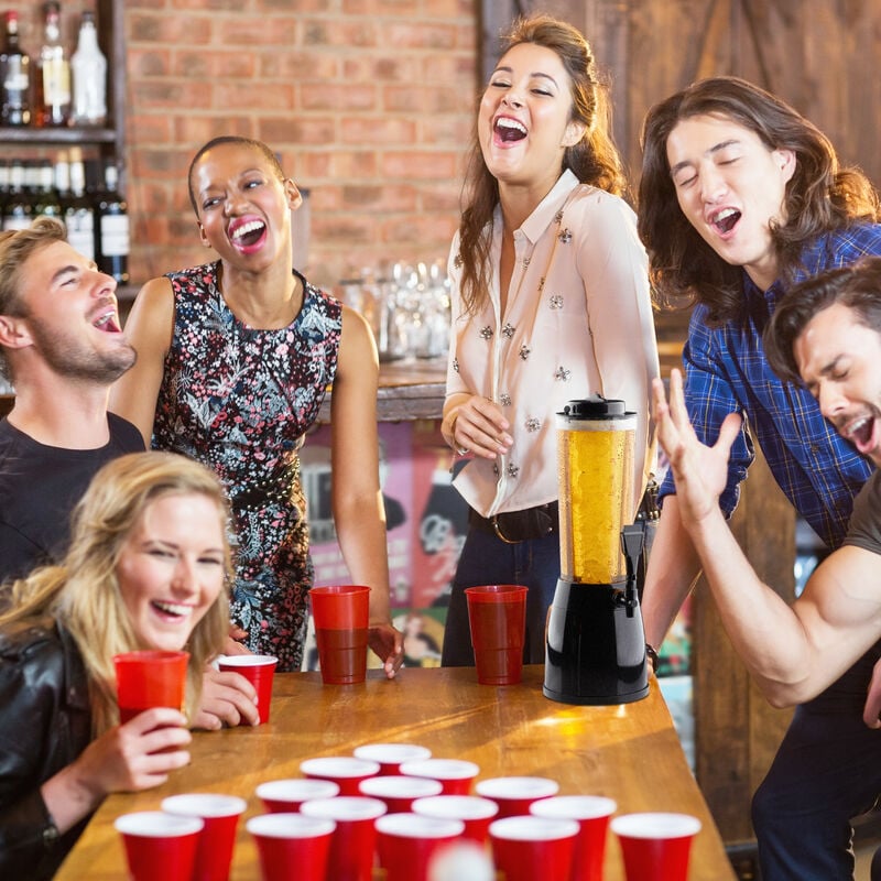 foto del prodotto 51 accessori da birra, torre da 2,5 litri con spillatore, 50x bicchieri da berr pong in plastica