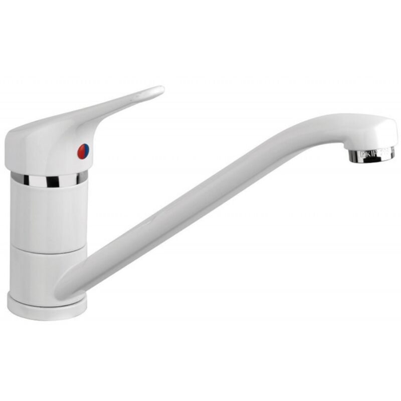 foto del prodotto 5104110 rubinetto per cucina bianco triest, miscelatore monocomando per lavello con beccuccio girevole a 360 , connettori g 3 8 pollici, rubinetti