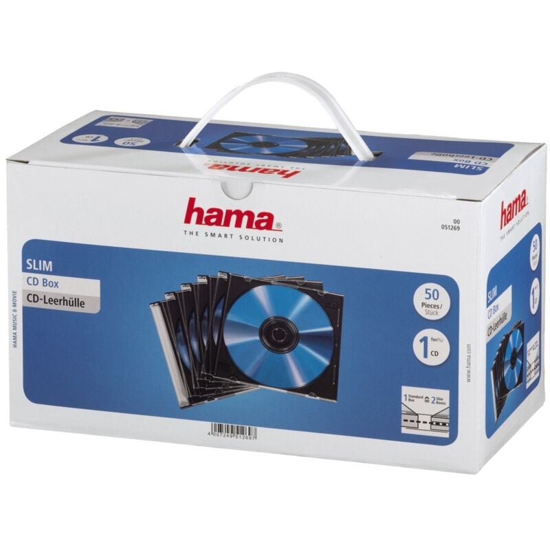 foto del prodotto 51269 custodia dvd slim, 50 pezzi, trasparente hama
