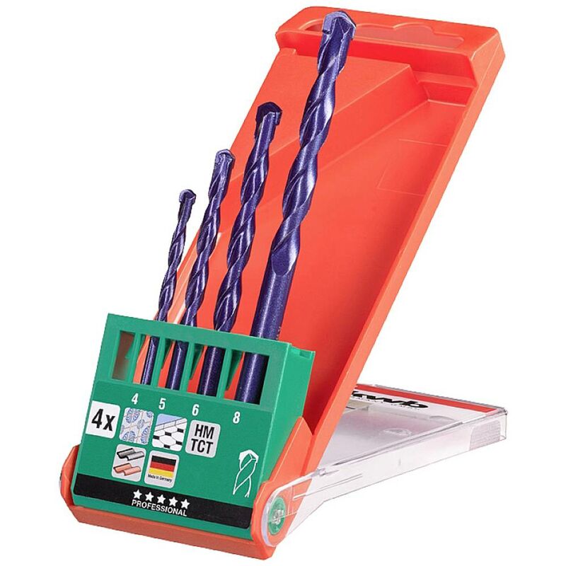 foto del prodotto 51300 acciaio al cromo molibdeno kit punte per pietra 4 parti 4 mm, 5 mm, 6 mm, 8 mm alberino cilindrico 4 pz. kwb