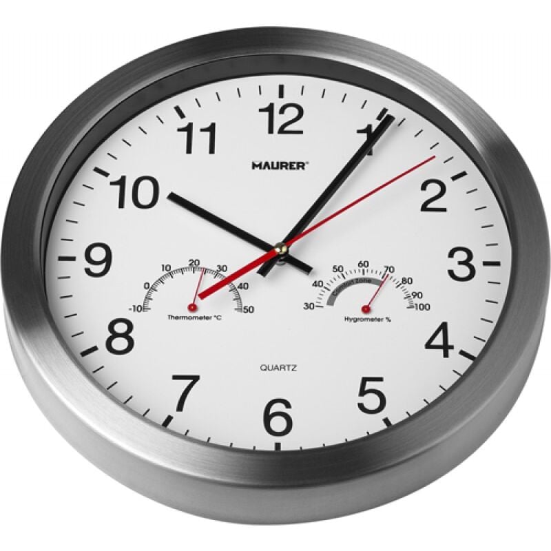 foto del prodotto 5152010 reloj de pared 30 cm. con higrometro y termometro. frontal en acero maurer