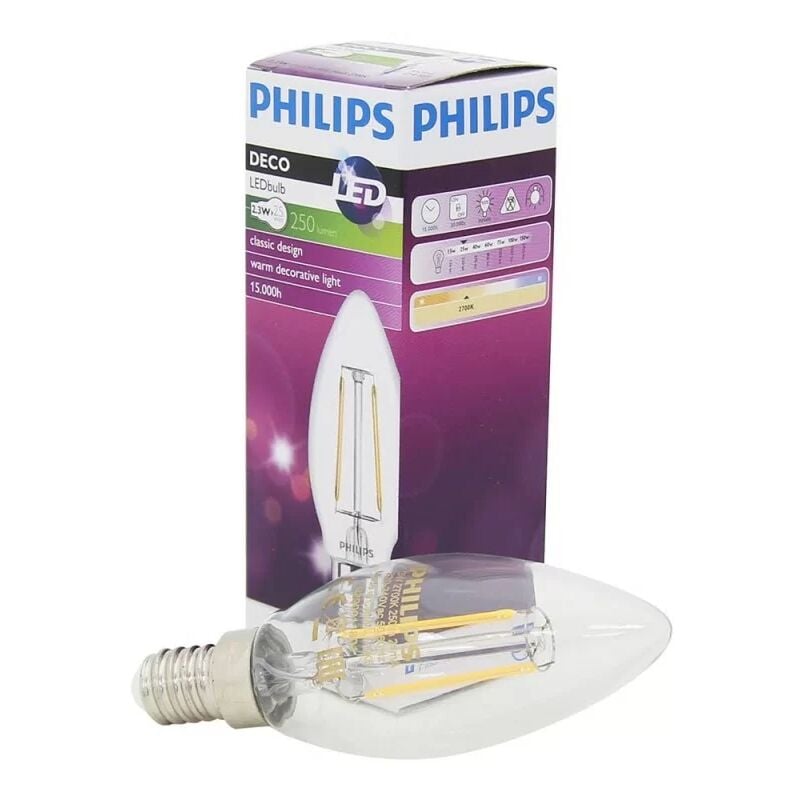 foto del prodotto 517673 e14 classic lampadina led a candela 2,3 25w e14 827 b35 philips