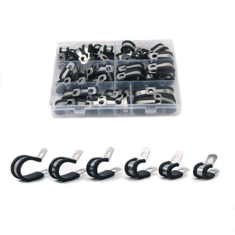 foto del prodotto 52 pezzi fascetta in gomma p clip fascetta stringitubo kit acciaio inossidabile 6 misure 6 8 10 13 16 19 mm