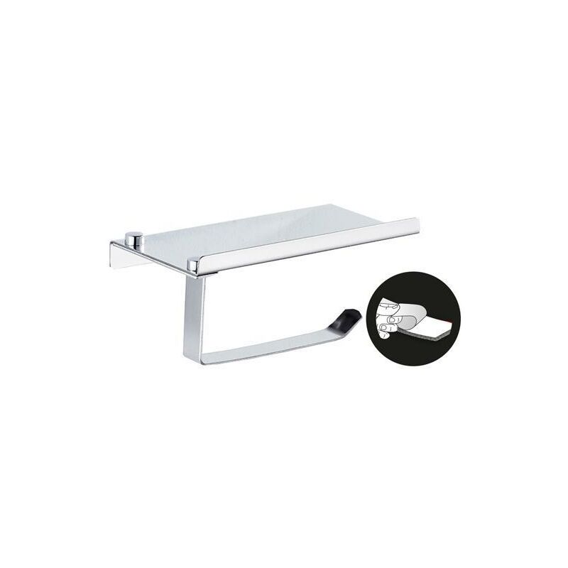 foto del prodotto 5421320 portarotolo da bagno con ripiano per cellulari, colore inox con effetto specchio, autoadesivo resistente o con viti, metallo, multicolour,