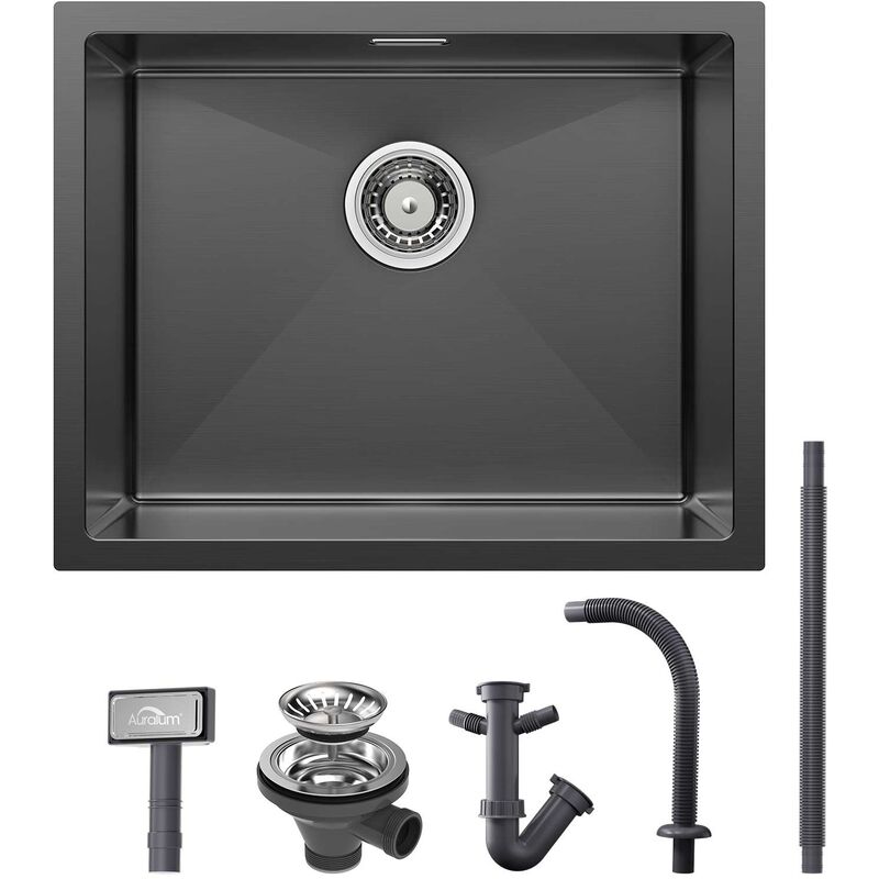 foto del prodotto 55 x 44 cm lavello da cucina 1 vasca in acciaio inox lavello incasso con troppopieno e sifone, senza piombo, protezione ambientale, grigio scuro