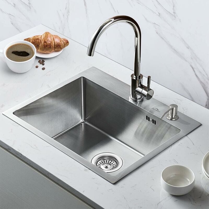foto del prodotto 55 x 45 x 19 cm lavello da cucina incasso in 304 acciaio inox spazzolato lavandino cucina 1 vasca con kit di scarico tappo filtro lavelli auralum