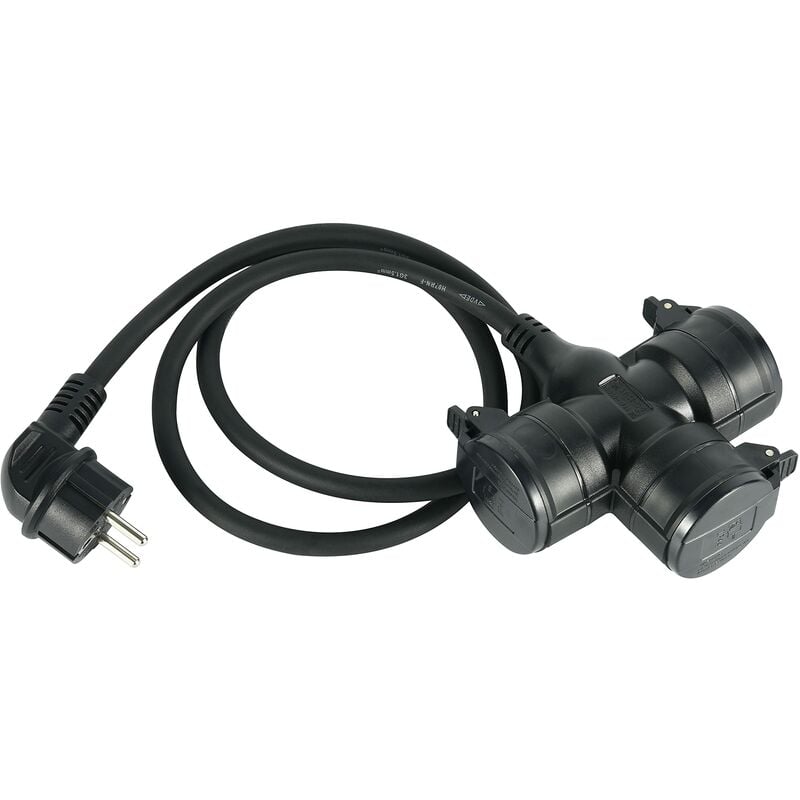 foto del prodotto 55095 prolunga adattatore 1.4 m da cantiere in gomma neoprene h07rn f 3g1.5, multipresa tripla con 3 prese schuko con coperchio ip44 per ambienti