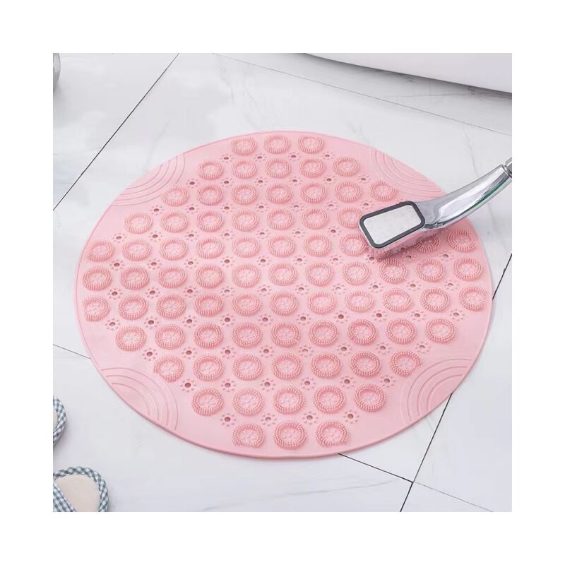 foto del prodotto 55x55cm, tappetino da bagno rotondo in pvc rosa per massaggi, tappetino da doccia antiscivolo, antibatterico, lavabile in lavatrice, con foro di