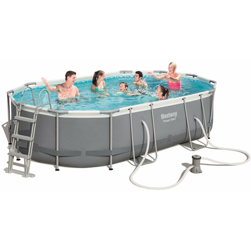 foto del prodotto 56448 piscina steel pro max fuori terra ovale 488x305x107 cm con telaio pompa filtro scaletta e telo di copertura bestway