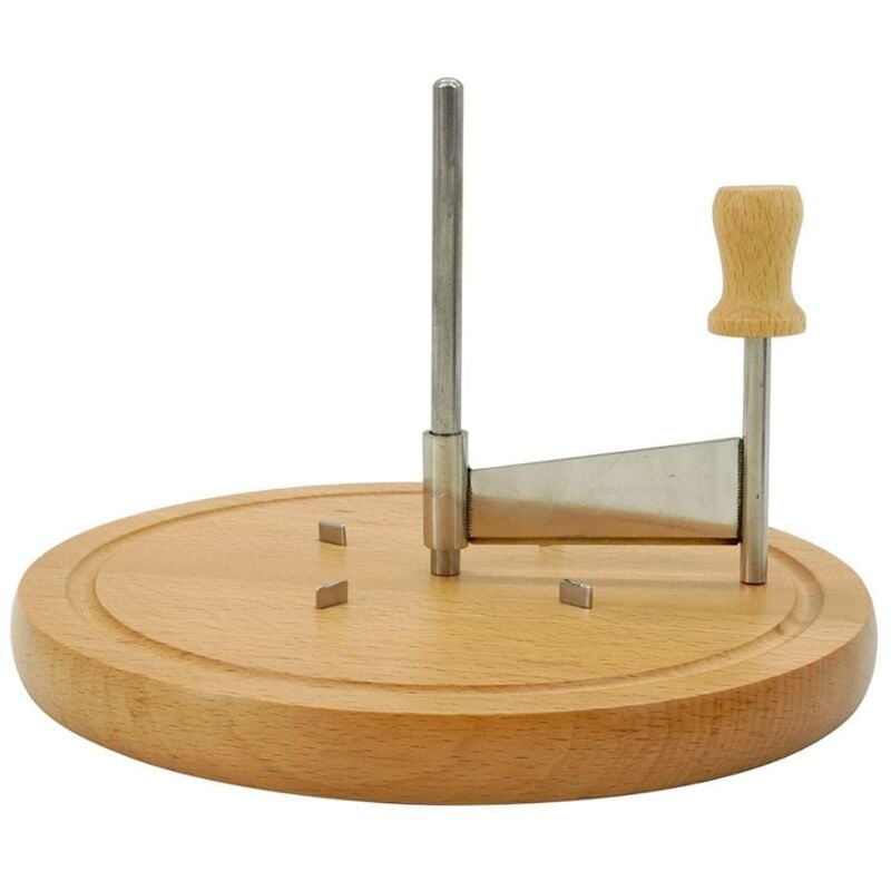 foto del prodotto 56773 - girolla per formaggio con piano in legno, finferle per testa di monaco, taglio formaggio rotante, legno, acciaio inossidabile, 22 x 12,5 cm