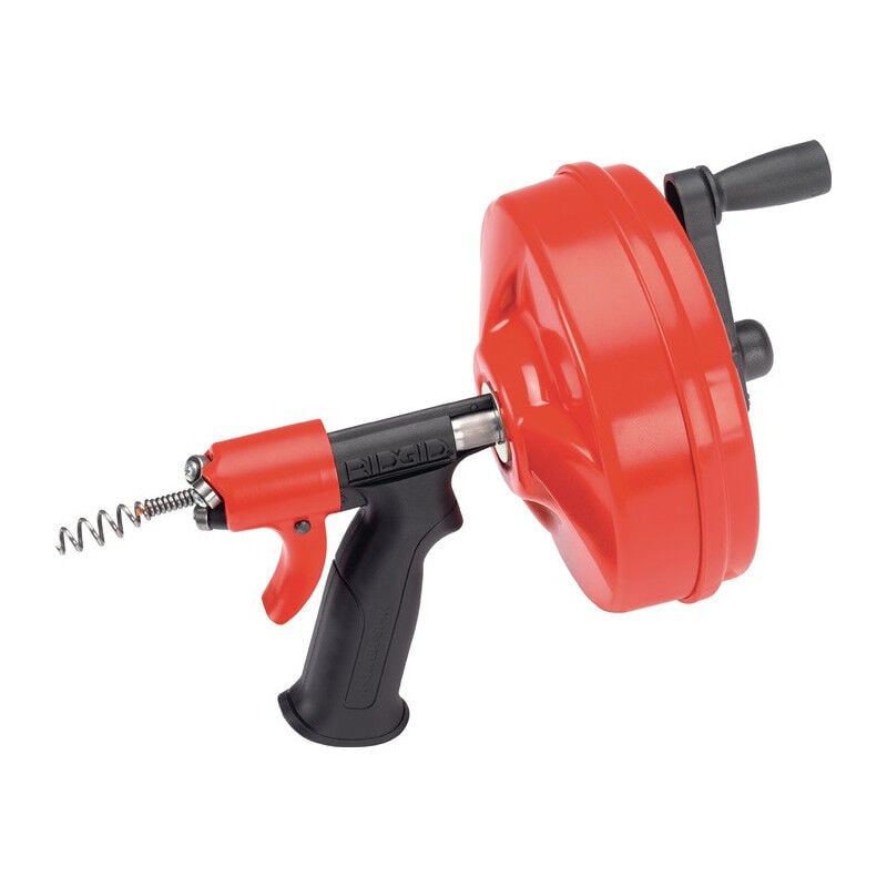 foto del prodotto 57043 power spin con autofeed, cavo sturatubi maxcore e trivella sturatubi a bulbo per rimuovere i blocchi dello scarico rosso nero ridgid