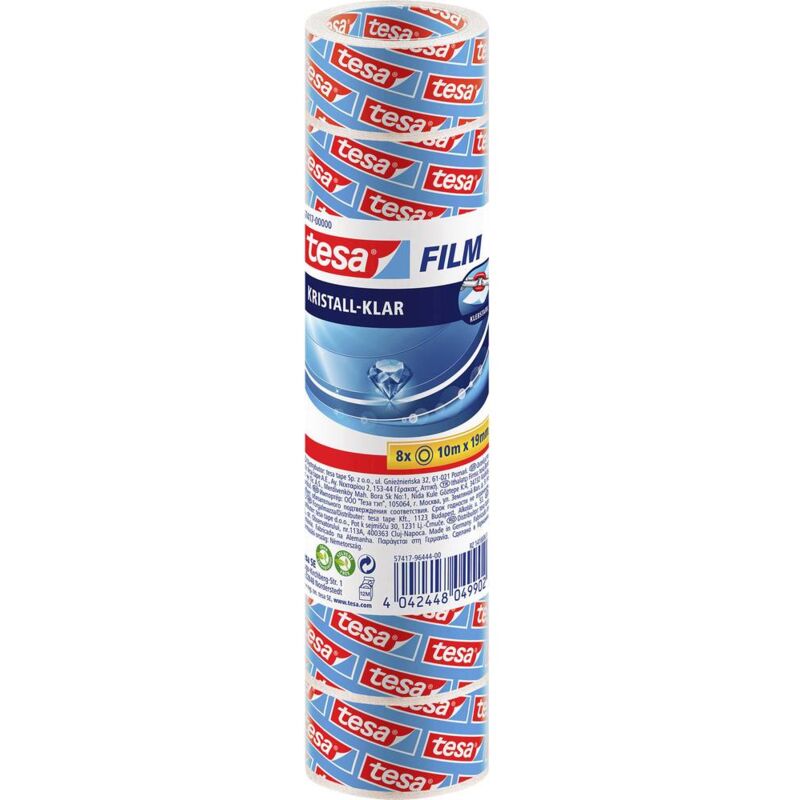 foto del prodotto 57417 00000 02 pellicola adesiva cristallino trasparente l x l 10 m x 19 mm 8 pz. tesa
