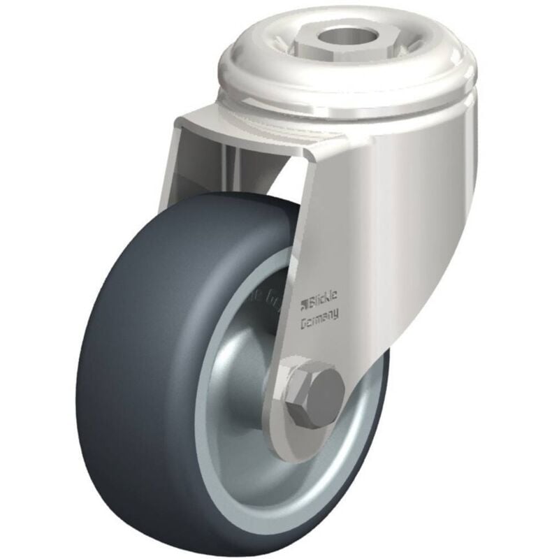 foto del prodotto 574178 ruote con supporto istituzionale in acciaio inox e foro centrale, gomma termoplastica 80 mm blickle
