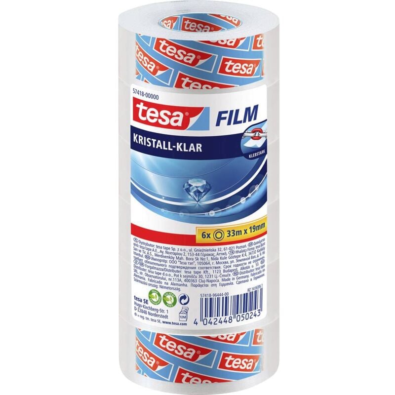 foto del prodotto 57418 00000 02 pellicola adesiva cristallino trasparente l x l 33 m x 19 mm 6 pz. tesa