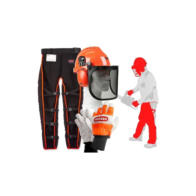 foto del prodotto 574742a kit di sicurezza per motosega casco visiera guanti protezioni per le gambe oregon