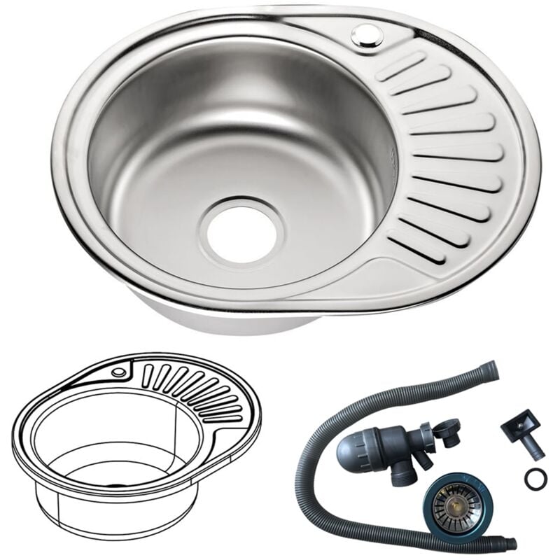 foto del prodotto 57cm lavello in acciaio inox links shelf sink sink basin lavello da cucina lavello rotondo lavello da incasso
