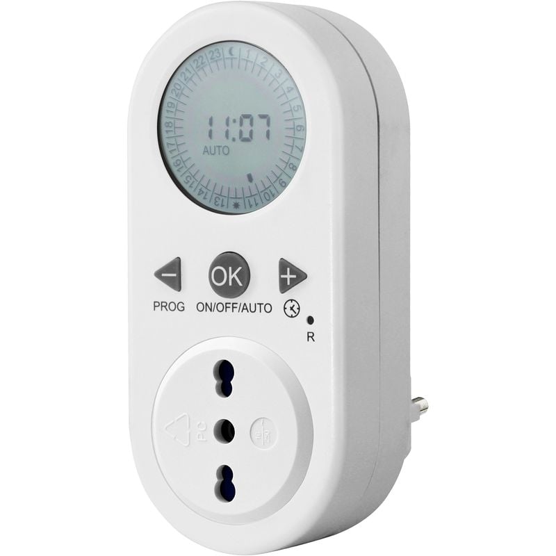 foto del prodotto 58106 timer programmatore digitale giornaliero con intervallo programmazione, bianco, presa 10 16a electraline