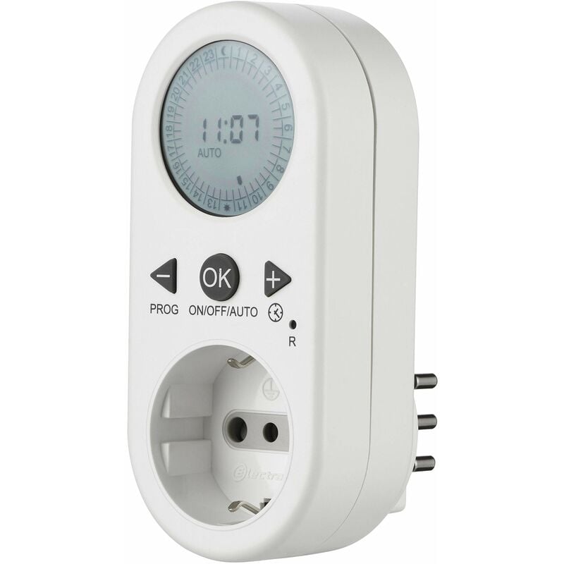 foto del prodotto 58116 timer programmatore digitale giornaliero con intervallo programmazione, presa schuko 10a, bianco electraline