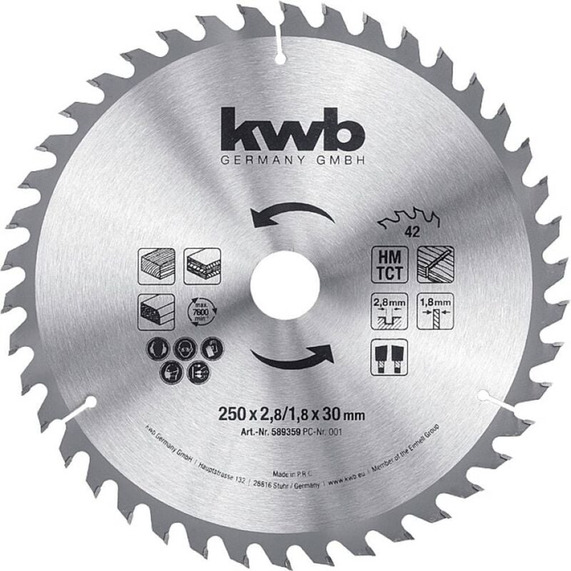 foto del prodotto 589359 lama circolare 250 x 30 mm 1 pz. kwb