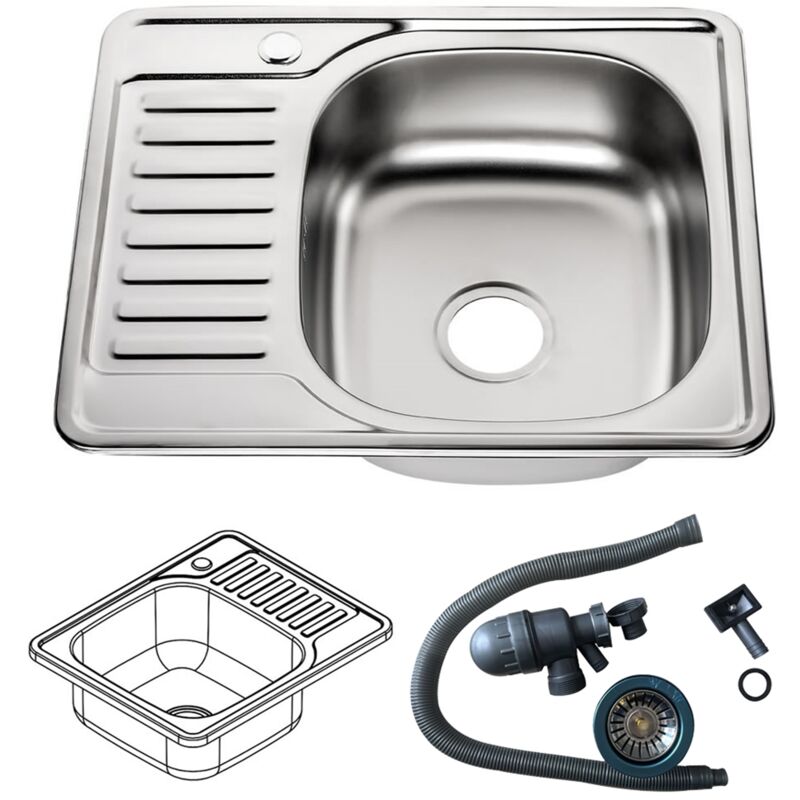 foto del prodotto 58x48cm lavello da incasso quadrato in acciaio inox con ripiano destro lavello da cucina lavello da incasso lavello da cucina lavabo