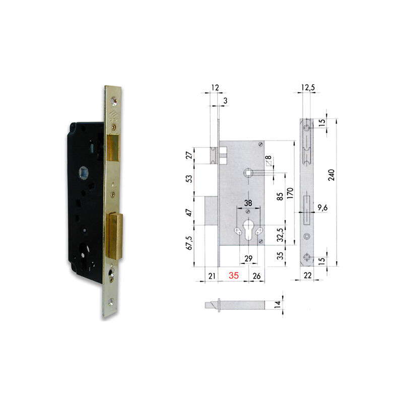 foto del prodotto 5c110 45 0 serratura infilare cil sag bq f22 cisa