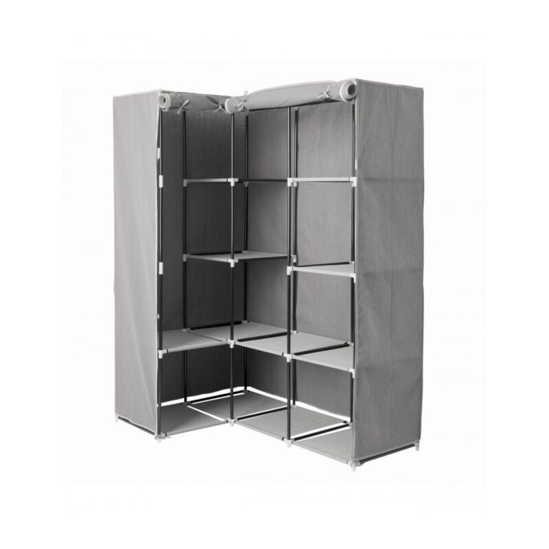 foto del prodotto 5five simply smart armadio angolare in metallo e tessuto grigio dodici ripiani 131x87,5x h169 cm