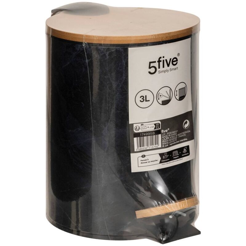 foto del prodotto 5five simply smart cestino in metallo lea soft close 3l effetto marmo nero 5five