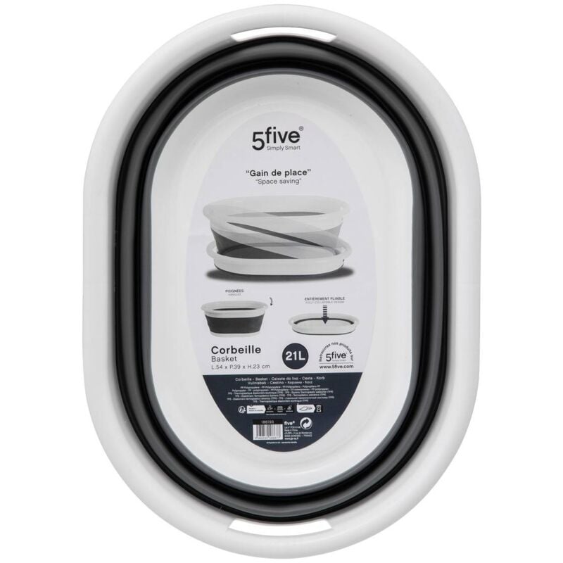 foto del prodotto 5five simply smart cesto portabiancheria pieghevole grigio e bianco da 21l 5five