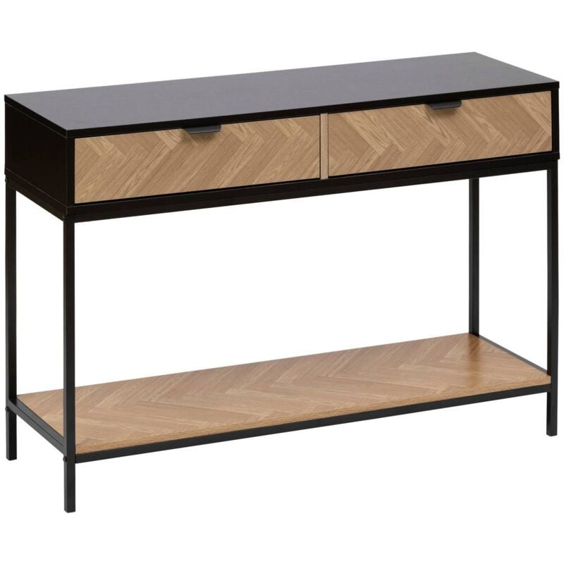 foto del prodotto 5five simply smart consolle a 2 cassetti chevrons in pino naturale e nero 110x75cm 5five