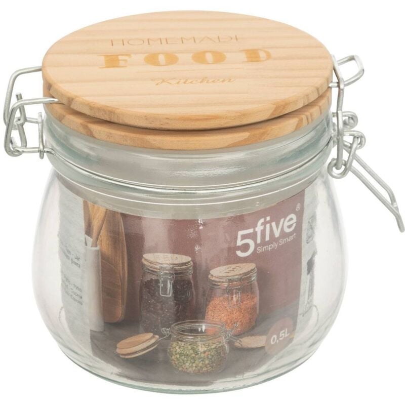 foto del prodotto 5five simply smart - vaso in vetro con coperchio in pino wording 0,5l - 5five