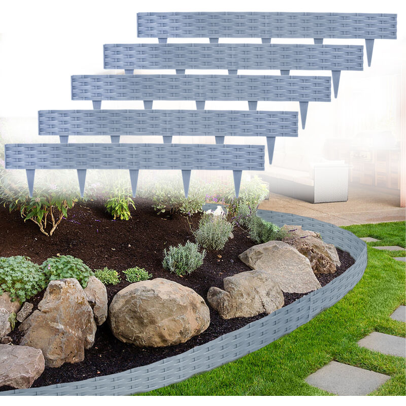 foto del prodotto 5m bordo giardino bordura per aiuole con 5 elementi da 100 cm ciascuno, grigio aufun