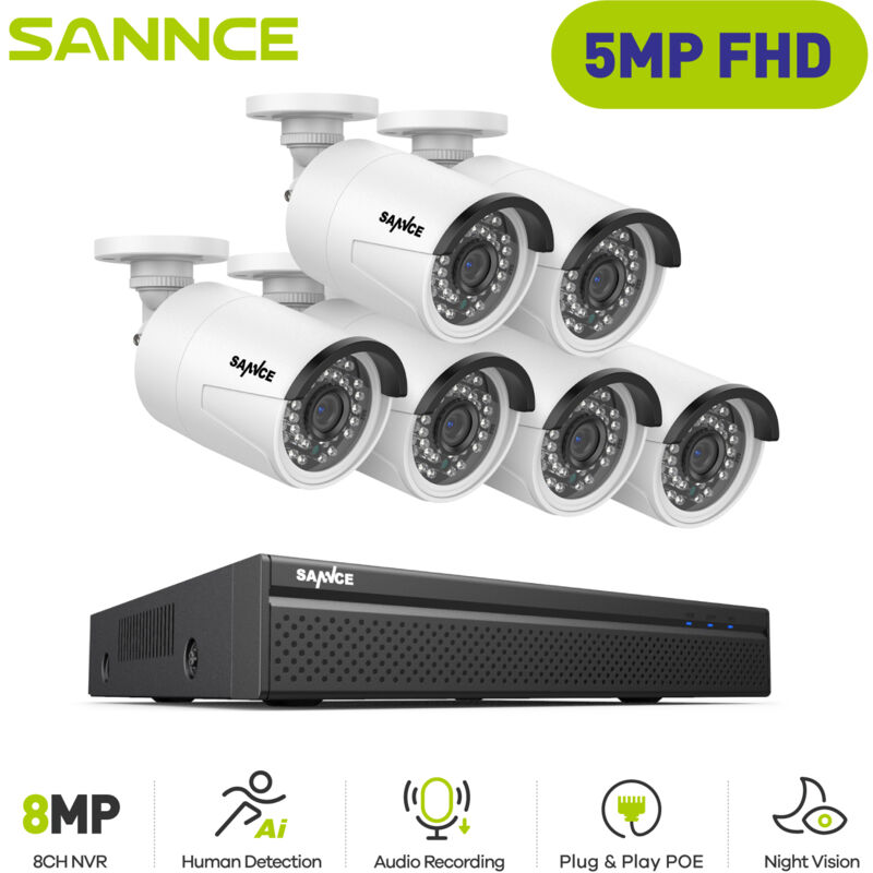 foto del prodotto 5mp kit di videosorveglianza esterno 6 telecamere ip sistema di telecamere di sicurezza smart ir poe visione notturna sannce