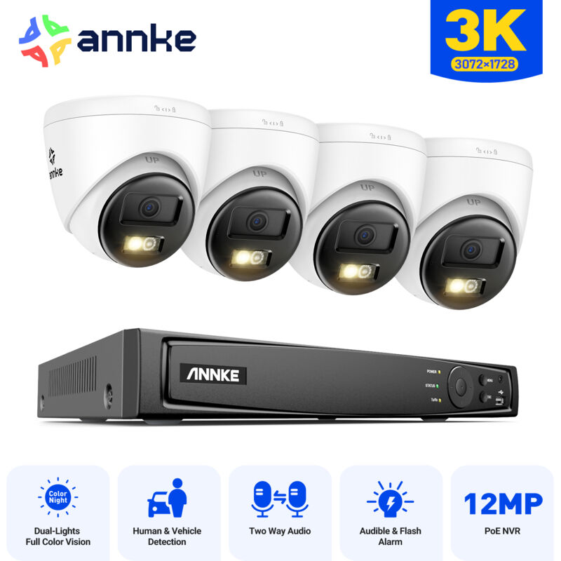 foto del prodotto 5mp kit di videosorveglianza esterno 8ch nvr 4 telecamere visione notturna intelligente doppia luce,audio bidirezionale, app pc sistema di sicurezza