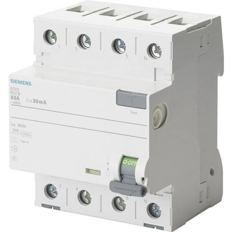 foto del prodotto 5sv36444 5sv3644 4 interruttore differenziale b 4 poli 40 a 0.3 a 400 v siemens
