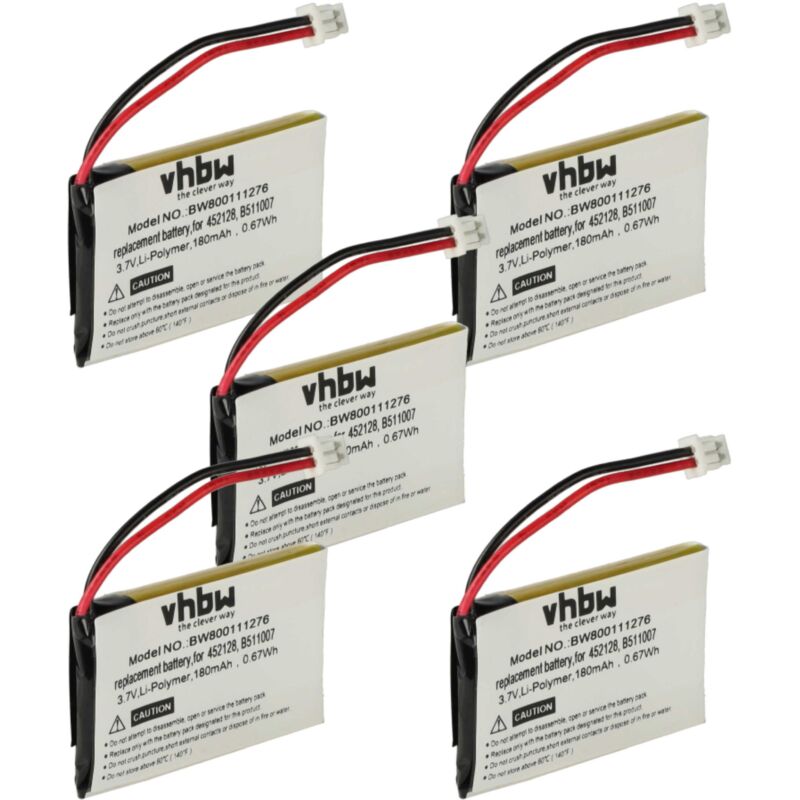 foto del prodotto 5x batteria compatibile con plantronics cs60 auricolari cuffie wireless 180mah, 3,7v, li poly vhbw