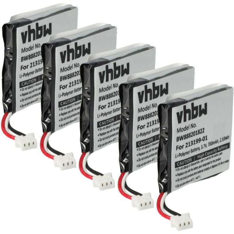 foto del prodotto 5x batteria compatibile con plantronics savi w8220, 8220 auricolari cuffie wireless (650mah, 3,7v, li-poly) - vhbw