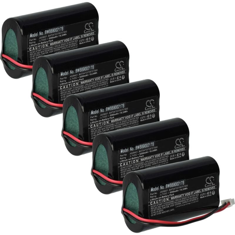 foto del prodotto 5x batteria compatibile con villeroy boch neapel 2.0 96877, 2.0 96878 lampada da tavolo, da comodino (5200mah, 3,7v, li-ion) - vhbw